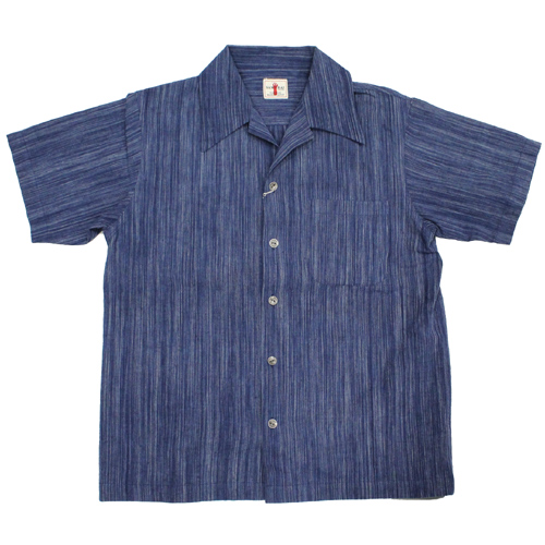 サムライジーンズ藍絣オープンカラーシャツ